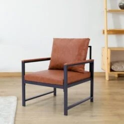 PHI VILLA Accent Living Room Lounge Sofa Chair With Metal Frame - Brown -Gourmet Interiors 004e938b e7c8 43f3 bdbd ab81df415283