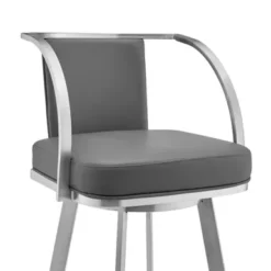Livingston 30" Gray Faux Leather And Brushed Stainless Steel Swivel Bar Stool -Gourmet Interiors 011209f6 278d 48ef 9c75 8ef34553e6ee