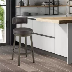 Dalza 26" Swivel Counter Stool In Mocha Finish With Brown Faux Leather -Gourmet Interiors 0119be51 cd0f 49a8 b74e d5b6d3f85318