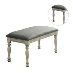 Fabric Padded Dining Bench In Antique White And Gray Finish - Single - Antique White And Gray -Gourmet Interiors 01f9854f c09e 4e61 a7a4 d3f014293f34