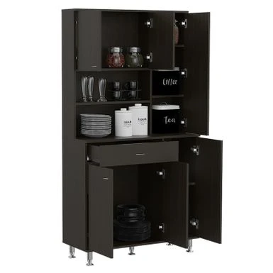 FM Furniture Venice 90 Pantry Cabinet, Multiple Cabinets, One Drawer, And Two Open Shelves - Black 6 FM Furniture Venice 90 Pantry Cabinet, Multiple Cabinets, One Drawer, And Two Open Shelves - Black - Image 4