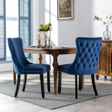 Upholstered Wing-Back Dining Chairs(Set Of 2) - N/A - Blue 3 Upholstered Wing-Back Dining Chairs(Set Of 2) - N/A - Blue