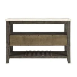 Wood Server With Marble Top In Gray Oak Finish - White And Gray Oak -Gourmet Interiors 0329bc4a 0fde 4380 a6ab a3f51c3a0996