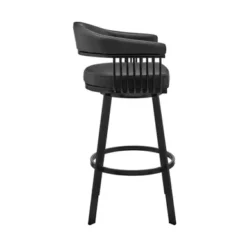Bronson 25" Counter Height Swivel Bar Stool In Black Finish And Black Faux Leather -Gourmet Interiors 0348b93b 1e89 4d72 a9e9 b89655dbb3af