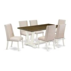 Modern Kitchen Set - A Rectangular Table And Parson Chairs - Wire Brushed Linen White Finish (No. Of Chairs & Bench Options) - V077FL201-6 -Gourmet Interiors 034c080c c7a4 469e 9265 2f546c25e971