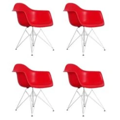 Porch & Den Old Weir Mid-Century Metal Eiffel Base/ Bucket Dining Chair (Set Of 4) - Red