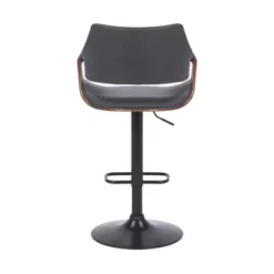 Aspen Adjustable Swivel Grey Faux Leather And Walnut Wood Bar Stool With Black Base -Gourmet Interiors 03c11cb9 31ef 4d8b a326 83a3d8ae66a0