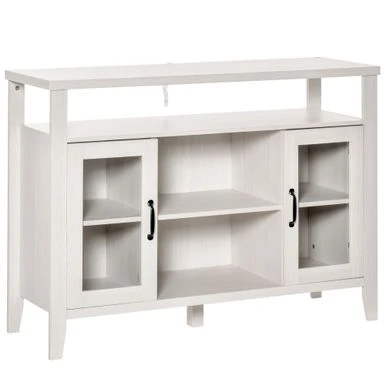 HOMCOM Farmhouse Sideboard Buffet Cabinet, Coffee Bar Cabinet With Storage Shelves, Kitchen Cabinet With 2 Framed Glass Doors - White 4 HOMCOM Farmhouse Sideboard Buffet Cabinet, Coffee Bar Cabinet With Storage Shelves, Kitchen Cabinet With 2 Framed Glass Doors - White - Image 2
