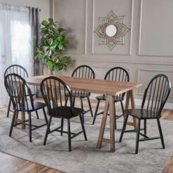 Ansley Farmhouse Cottage 7-piece Wood Dining Set By Christopher Knight Home - Black + Natural Walnut -Gourmet Interiors 04139c92 0305 4981 b406 9a8c1889eaa4