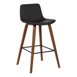 Maddie Contemporary 26" Bar Stool In Walnut Wood Finish And Brown Faux Leather