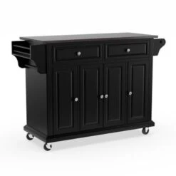 Black Wood Kitchen Cart/ Island With Solid Black Granite Top - N/A - Kitchen Cart - Wood - Black -Gourmet Interiors 046aee0a b8a4 4017 b240 b25997428d6f