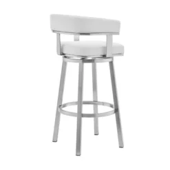 Cohen 30" White Faux Leather And Brushed Stainless Steel Swivel Bar Stool -Gourmet Interiors 0487fd6b 8c02 4188 b8ab 32ec2fe47175