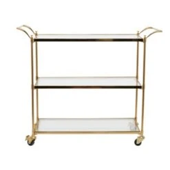 Brass Metal Rolling 3 Glass Shelves Bar Cart With Lockable Wheels - 14 X 37.5 X 31 - Iron - Brass -Gourmet Interiors 04e3a0d4 15d2 45cb a7d1 986b15b0a5c2