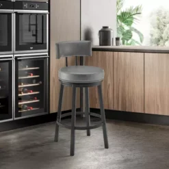 Dalza 30" Swivel Bar Stool In Black Finish With Grey Faux Leather -Gourmet Interiors 050085a0 0293 4ded b1a9 f69fb40eb997