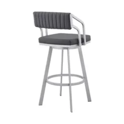 Scranton 30" Swivel Slate Grey Faux Leather And Silver Metal Bar Stool -Gourmet Interiors 0527bc86 a460 459e 9041 084389d4a5d7