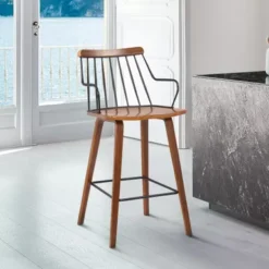 Micah Walnut And Metal Modern 26" Counter Height Bar Stool -Gourmet Interiors 05abfd43 eaac 421d 963a 827def20f384