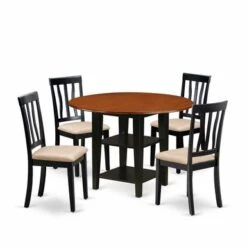 Sudbury Dining Set - A Round Kitchen Table And Dinette Chairs - Black And Cherry Finish (Pieces & Seat Type Options) - SUAN5-BCH-W -Gourmet Interiors 05ac494e 1850 43ec b7d5 ec17839cfa07