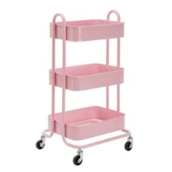3-Tier Metal Utility Cart With Wheels Storage Shelves Organizer - 17.7"x13.7"x31" - Pink -Gourmet Interiors 0621397b 52f9 472e 9bd7 2d26dcde6b15
