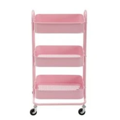 3-Tier Metal Utility Cart With Wheels Storage Shelves Organizer - 17.7"x13.7"x31" - Pink -Gourmet Interiors 067252b6 daf7 4c0e a145 b611be6c9223