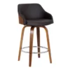 Alec 30" Bar Height Swivel Brown Faux Leather And Walnut Wood Bar Stool
