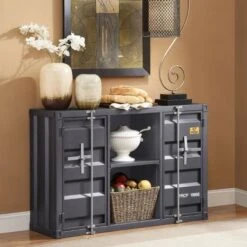 Metal Frame Server With 2 Open Compartments In White Finish - White -Gourmet Interiors 069f2e07 3f95 463f 9bdb 9383233929a7