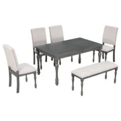 Nestfair 6-Piece Wood Dining Table Set With 4 Upholstered Chairs And Bench - Grey -Gourmet Interiors 06c4d709 7a54 4224 bbb6 809e43cc4ae9