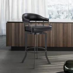 Pharaoh Swivel 26" Mineral Finish And Black Faux Leather Bar Stool -Gourmet Interiors 073e5d50 3cc7 4d01 9bff d262c62df821