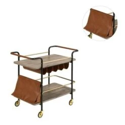 Wood Serving Cart With 2 Shelves In Natural, Gold And Black Finish - Natural, Gold And Black 11 Wood Serving Cart With 2 Shelves In Natural, Gold And Black Finish - Natural, Gold And Black -Gourmet Interiors 074fb71a aa27 471b 80d7 cde67ee5c7b3