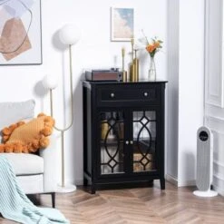 HOMCOM Kitchen Cabinet, Storage Cabinet, Sideboard Floor Accent Cabinet W/ 2 Glass Doors, Drawer & Adjustable Shelves - Off-white -Gourmet Interiors 07791932 5626 4673 b15f 30b06c854bc2