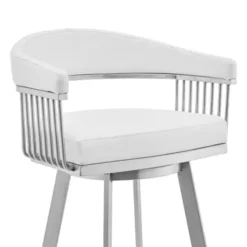 Bronson 29" White Faux Leather And Brushed Stainless Steel Swivel Bar Stool -Gourmet Interiors 081622cb d0c7 4e5c b50d 06063df6a02f