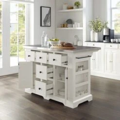 Julia Stainless Steel Top Kitchen Island - 50 "W X32 "D X 36 "H - Stationary - White - Stainless Steel -Gourmet Interiors 081875ac ade3 43d2 8094 757589882eae