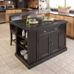 The Gray Barn Firebranch 3-pc. Distressed Black Kitchen Island Set - With Seating - Black - Granite -Gourmet Interiors 088ebda4 f18c 4588 a17b d3ef429b456e