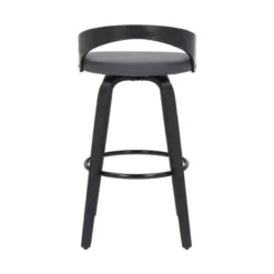 Sonia 30" Bar Height Swivel Grey Faux Leather And Black Wood Bar Stool -Gourmet Interiors 09422f86 6653 4c7f 8bdd e0ba22938387