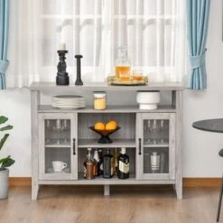 HOMCOM Farmhouse Sideboard Buffet Cabinet, Coffee Bar Cabinet With Storage Shelves, Kitchen Cabinet With 2 Framed Glass Doors - White 25 HOMCOM Farmhouse Sideboard Buffet Cabinet, Coffee Bar Cabinet With Storage Shelves, Kitchen Cabinet With 2 Framed Glass Doors - White -Gourmet Interiors 0a25d06c f438 42aa 8a52 9565db71c965