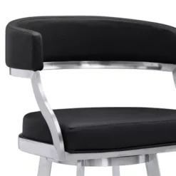 Dione 30" Bar Height Swivel Black Faux Leather And Brushed Stainless Steel Bar Stool -Gourmet Interiors 0ac2e29a aa40 425d a885 1278856f3f8a