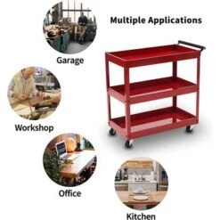 Mcombo 3 Tiers Metal Tool Cart For Garage, Utility Heavy Duty Cart With Anti-Scratched Cloth, Lockable Wheels, TC77 - Red -Gourmet Interiors 0af43806 6ff7 4a3c b733 899f321164f3