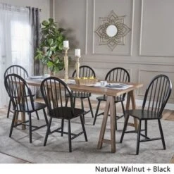 Ansley Farmhouse Cottage 7-piece Wood Dining Set By Christopher Knight Home - Black + Natural Walnut -Gourmet Interiors 0b22228e e16a 464a abfb f790f318d0af