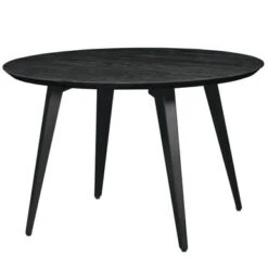 LeisureMod Ravenna Round Wood 47" Dining Table With Metal Legs - Ebony