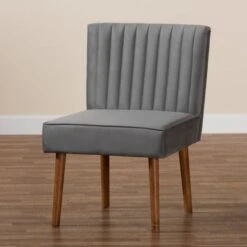 Baxton Studio Alvis Mid-Century Velvet Upholstered Wood Dining Chair-Grey - Grey, Walnut Brown -Gourmet Interiors 0bb5ba95 e0fe 4063 bf16 bb6093fa5177