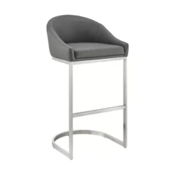 Atherik Counter Stool In Brushed Stainless Steel With Grey Faux Leather -Gourmet Interiors 0bde7893 238f 4db4 87c4 352564a3d772