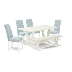 Dining Room Table Set - A Dining Table And Parson Chairs - Linen White Finish (No. Of Chairs & Bench Options) - V026CE215-7 -Gourmet Interiors 0c4da752 3415 43e9 b8f0 d91264efbd07