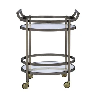 Oval Metal Serving Cart, Clear Glass & Gold - Serving Cart 4 Oval Metal Serving Cart, Clear Glass & Gold - Serving Cart - Image 2