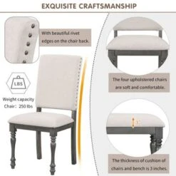 Nestfair 6-Piece Wood Dining Table Set With 4 Upholstered Chairs And Bench - Grey -Gourmet Interiors 0ccfb711 3b04 4ed2 9b97 fde3793da17b