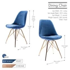 Porthos Home Alia Dining Chairs Set Of 2, Velvet And Gold Chrome Legs - Blue -Gourmet Interiors 0d6ede25 dc60 4732 b6be 33ba8ed8d3a9