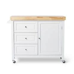 Copper Grove Macaulay Natural Rubberwood Rolling Kitchen Island Cart - White -Gourmet Interiors 0d9eb408 b562 4bb9 b985 300512612e85