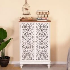 PHI VILLA 2-door Retro Antique Hollow-Carved Storage Cabinet - Blue -Gourmet Interiors 0da0196a 140c 4748 a5eb 192f3f7200f9