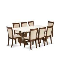 East West Furniture Kitchen Set, A Rectangular Table And Kitchen Chairs With Linen Fabric Seat (Pieces Option) - V727MZN32-6 -Gourmet Interiors 0e708cc8 e01e 4a41 a161 b4399ab339a8