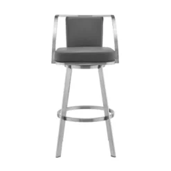Livingston 30" Gray Faux Leather And Brushed Stainless Steel Swivel Bar Stool -Gourmet Interiors 0edae6f0 c156 4e6e ade0 dbdfca8a1cda