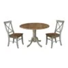 42" Dual Drop Leaf Table With 2 X-Back Chairs - Set Of 3 Pieces - 42" X 42" X 29.5" - Distressed Hickory/Stone -Gourmet Interiors 0f3aa868 6781 4b6a 9c2f 6aef617c2f7a