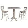 42 In. Round Dual Drop Leaf Bar Height Dining Table With 2 X-back Stools - 3 Piece Set - Washed Gray Taupe -Gourmet Interiors 0f545a8f a0dd 4ad4 98a6 3a8a9a9b9f8c